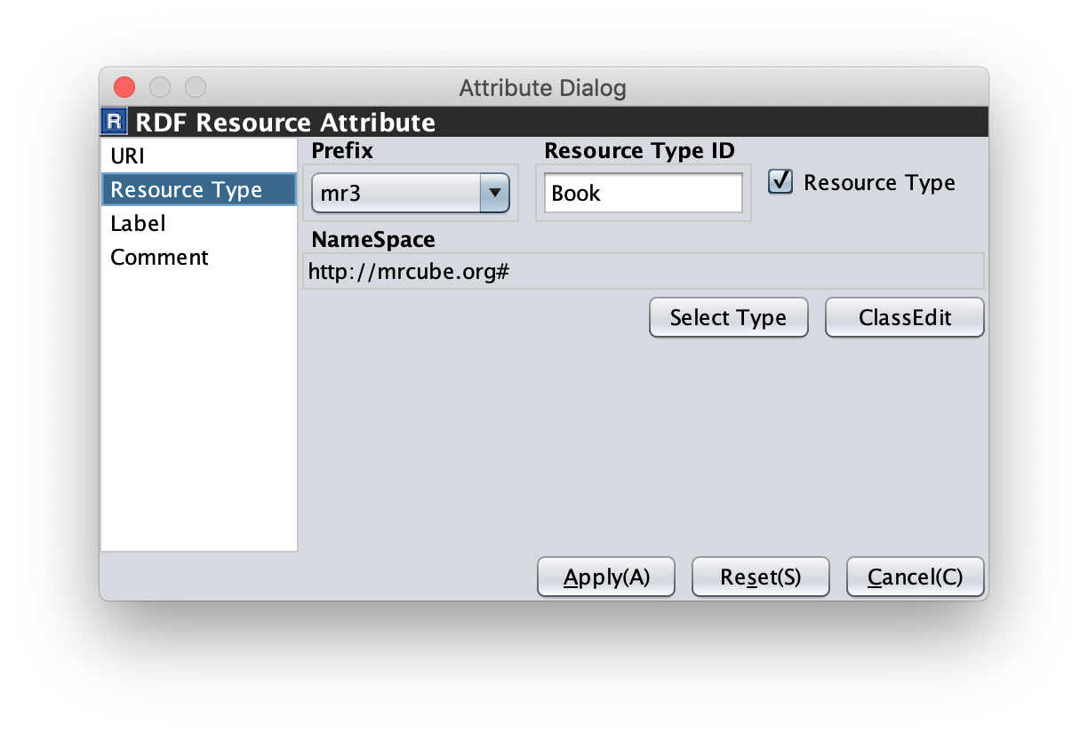 Attribute Dialog (type of RDF resource)