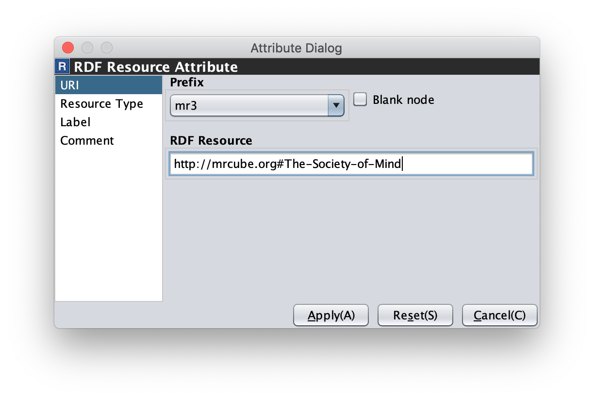Attribute Dialog (URI of an RDF resource)
