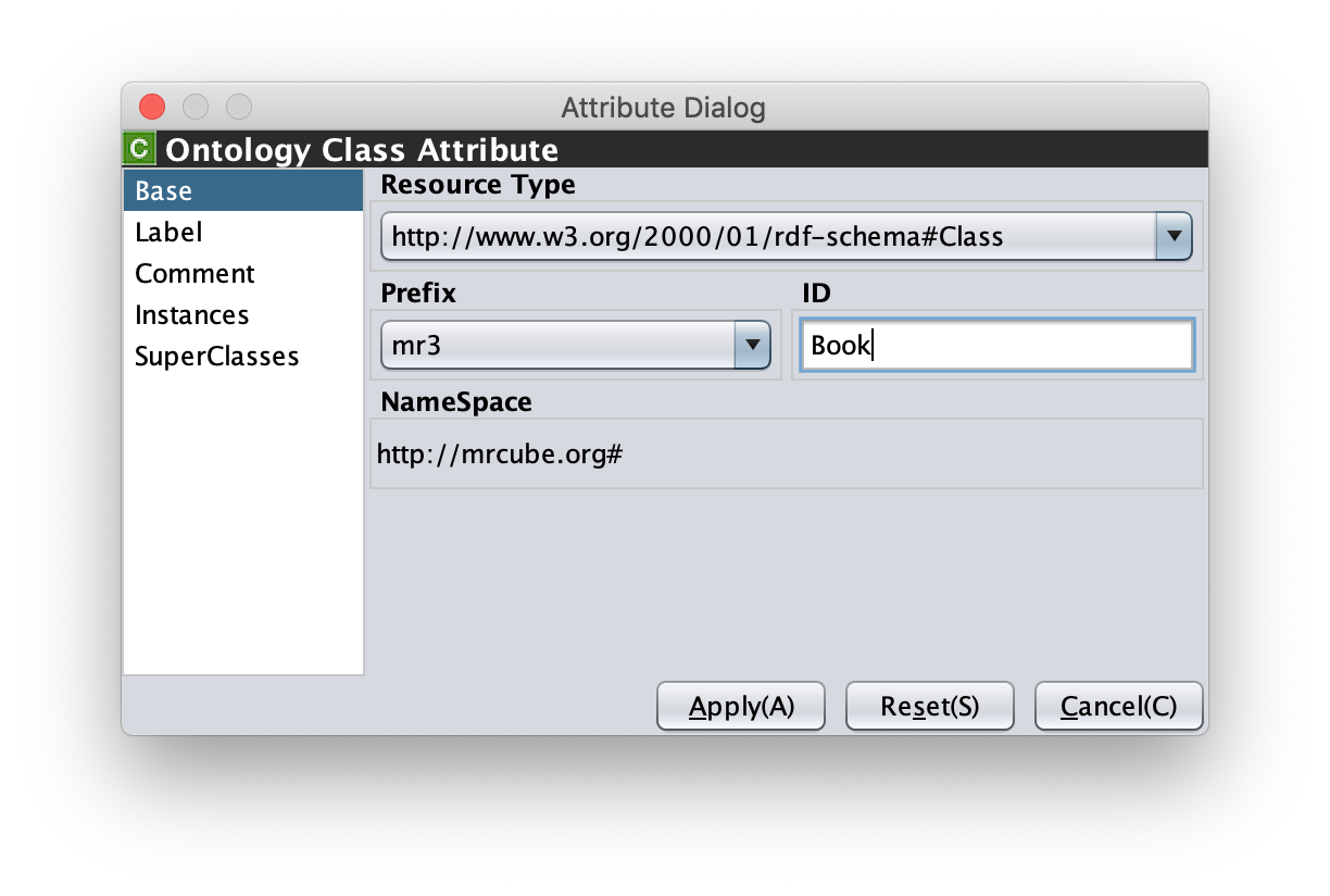 Attribute Dialog (Base of RDFS class)