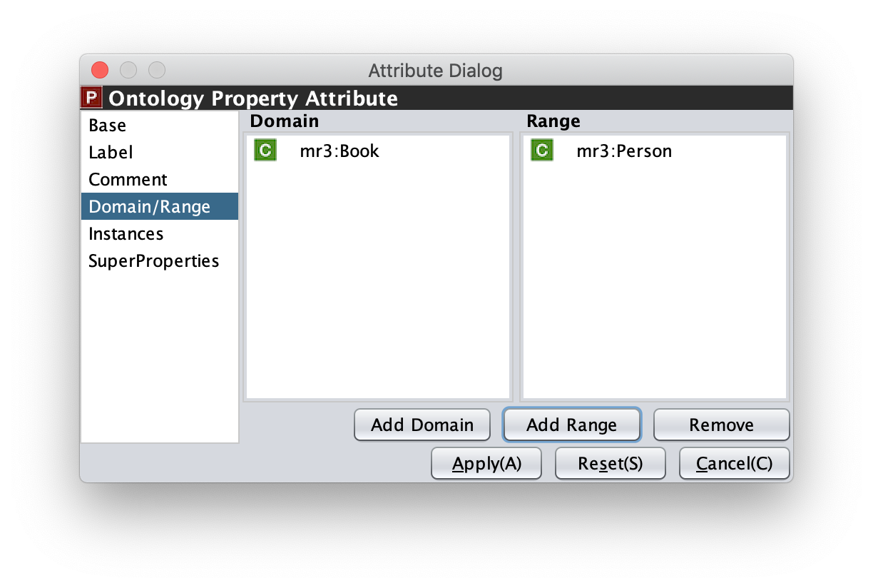 Attribute Dialog (Rnage of RDFS property)